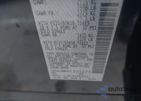 2015 Infiniti Qx60 from USA, damaged, VIN 5N1AL0MN4FC525275